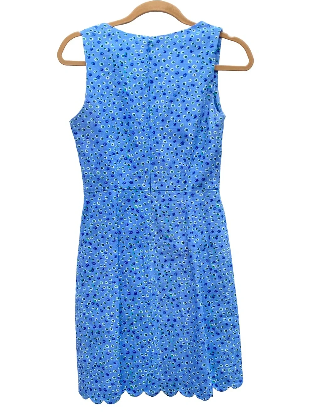 J. Crew blue floral basketweave scallop edge cotton sleeveless dress size 0